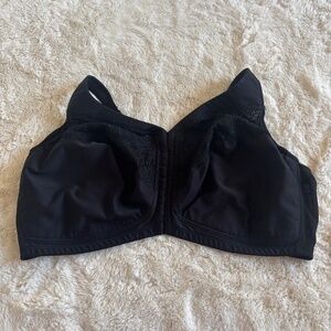 Glamorise Bra Solid Black Front Closure Mesh Lace Overlay Women's Plus Size 50F